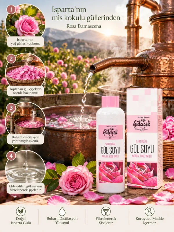 200 ml doğal gül suyunun buharlı distilasyon ile elde edilmesi