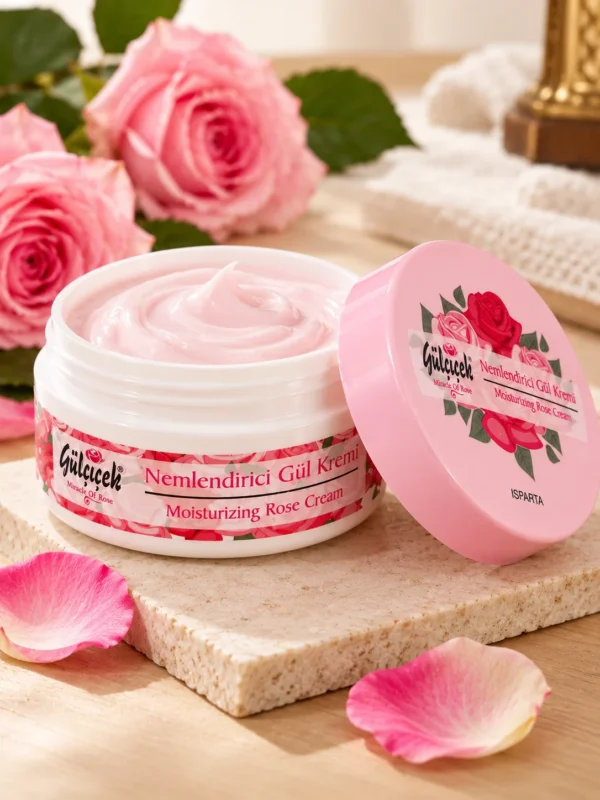 Gülçiçek 100 ml Nemlendirici Gül Kremi açık ve kapaklı görünüm