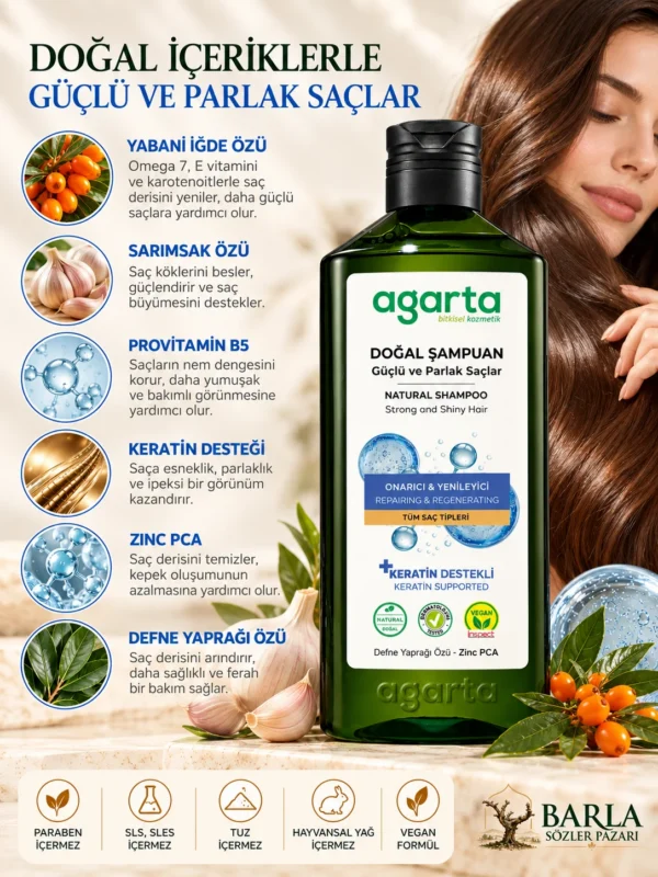 Agarta Güçlü ve Parlak Şampuan 400 ML doğal içerikler ve keratin desteği