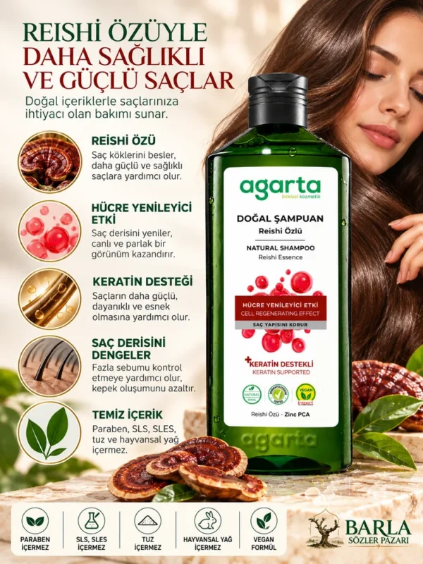 Agarta Reishi Şampuan 400 ML reishi özü ve keratin destekli saç bakımı
