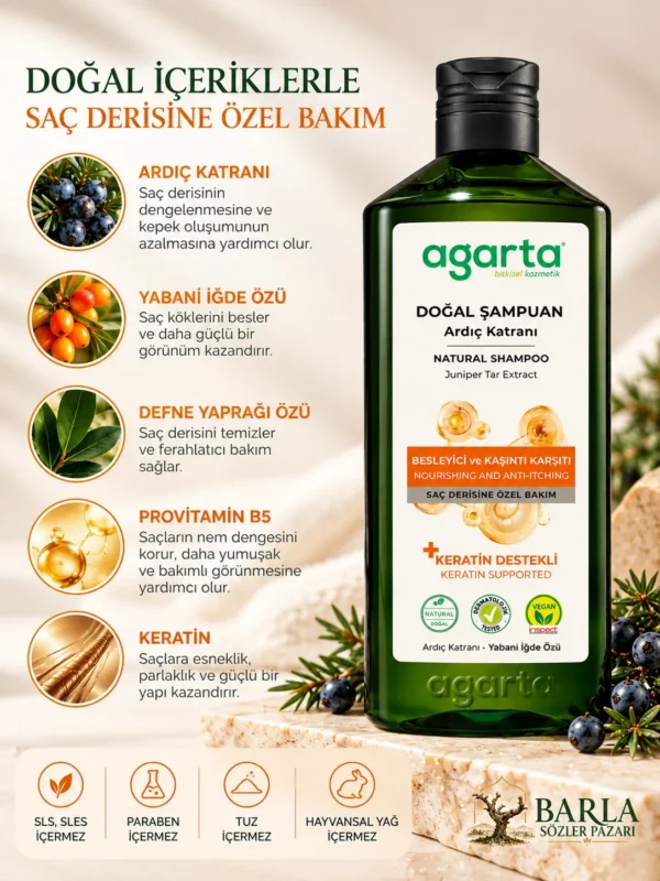 Agarta Ardıç Katranı ve Keratin Şampuanı bitkisel içerikler