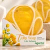 Agarta Doğal Lale Sabunu 150 g yuvarlak sarı sabun ve ambalajı