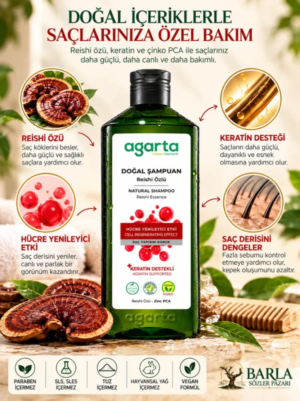 Agarta Reishi Şampuan 400 ML temiz içerikli saç bakım şampuanı