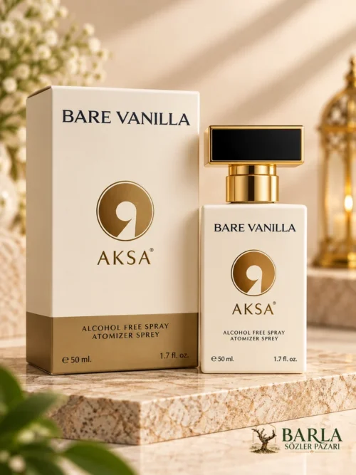 Aksa Bare Vanilla 50 ml alkolsüz parfüm spreyi kutusu ve şişesi