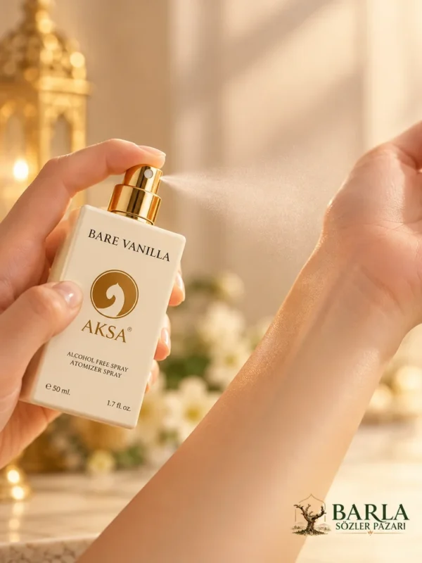 Aksa Bare Vanilla 50 ml alkolsüz parfüm spreyi bileğe uygulanırken