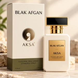Aksa Blak Afgan 50 ml alkolsüz parfüm spreyi kutusu ve şişesi
