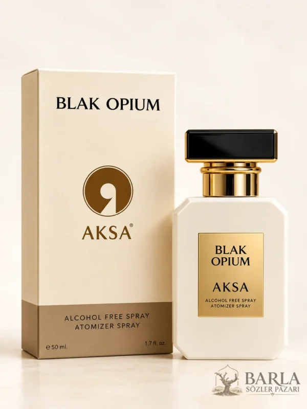 Aksa Black Opium Spreyli Parfüm 50 ml alkolsüz parfüm kutusu ve şişesi