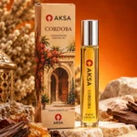 Aksa Cordoba 9 ml Roll-On Esans kutusu ve kahverengi kılıflı şişesi