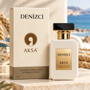 Aksa Denizci 50 ml alkolsüz parfüm spreyi kutusu ve şişesi