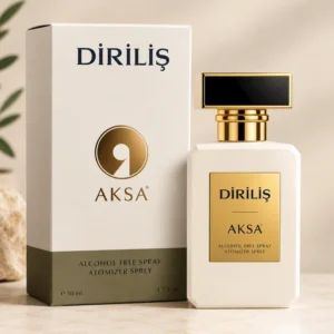 Aksa Diriliş 50 ml alkolsüz parfüm spreyi kutusu ve şişesi