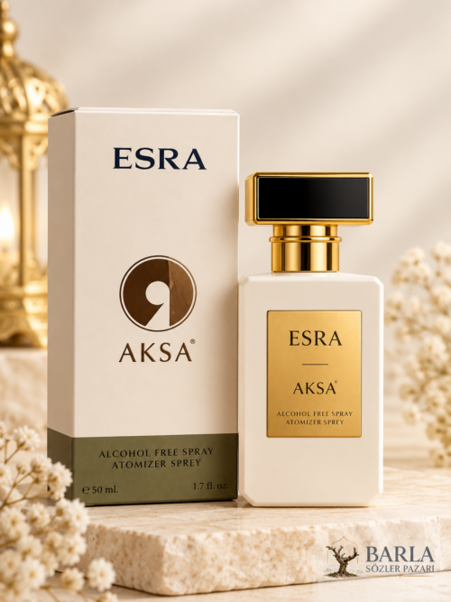 Aksa Esra 50 ml alkolsüz parfüm spreyi kutusu ve şişesi