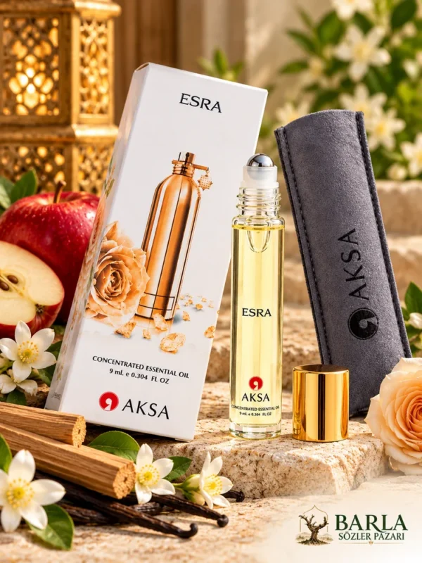 Aksa Esra Roll-On Esans kutusu ve roll-on şişesinin birlikte görünümü