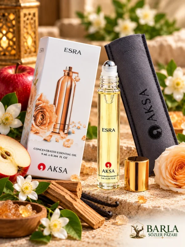 Aksa Esra Roll-On Esans ürününün yakın görünümü ve ambalaj detayları
