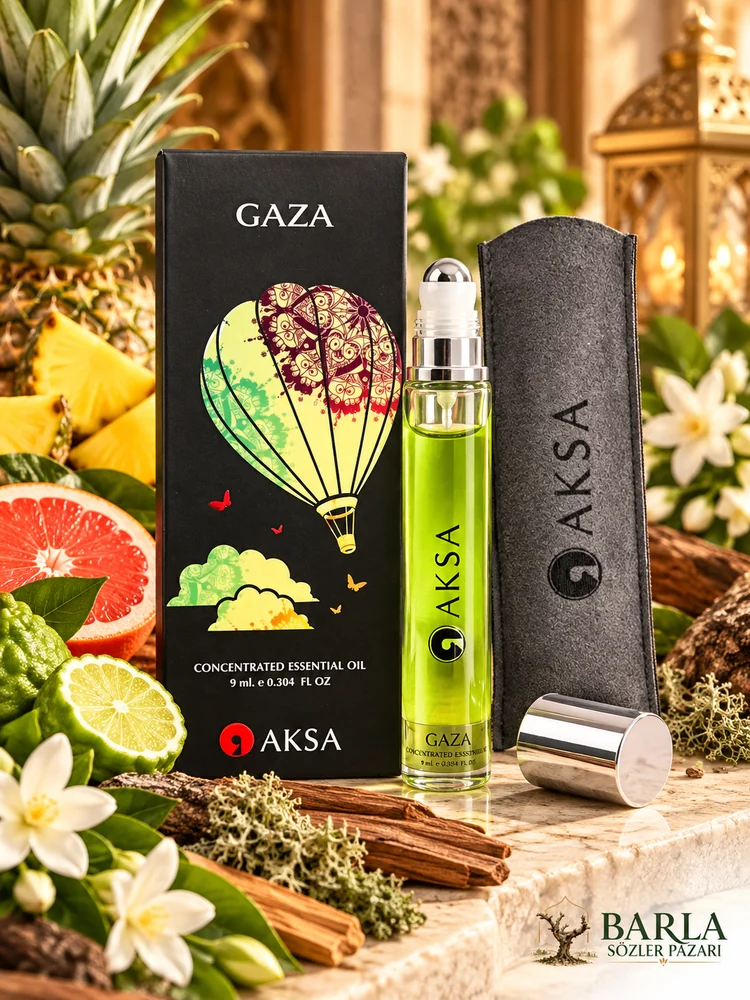 Aksa Gaza Roll-on Esans 9 ml siyah kutusu ve gri kılıflı şişesi