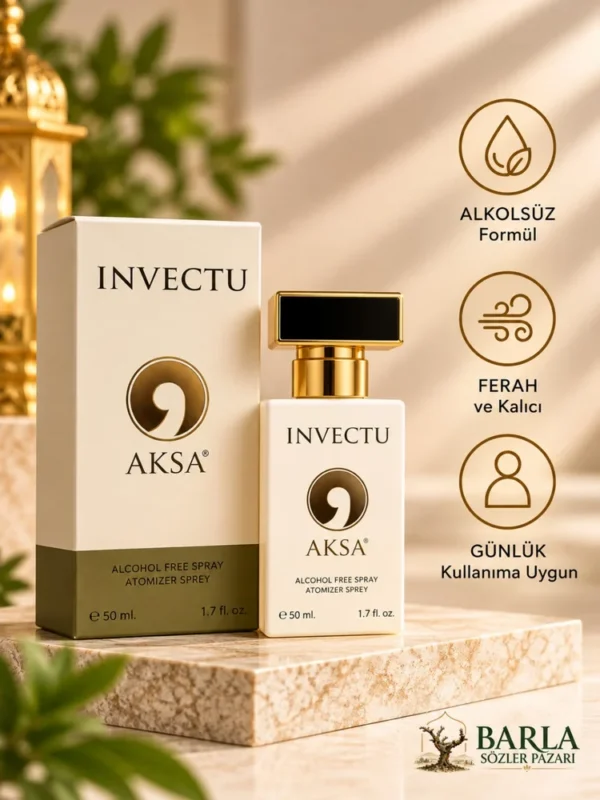 Aksa Invectu 50 ml alkolsüz parfüm spreyi kutusu ve şişesi özelikleri