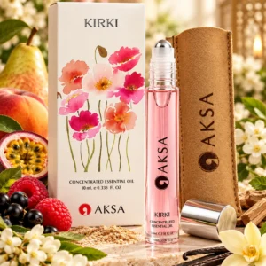 Aksa Kırkı Roll-on Esans 9 ml kutusu ve kahverengi kılıflı şişesi