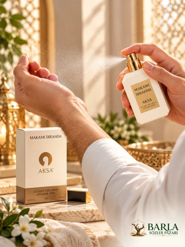 Aksa Makamı İbrahim 50 ml Alkolsüz Spreyli Parfüm bileğe uygulanırken