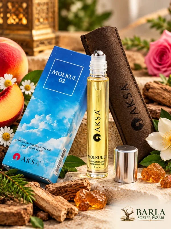 Aksa Molkul 02 Roll-On Esans şişesi ve ambalaj detayları