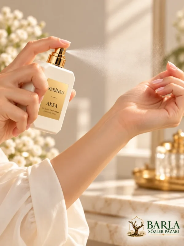 Aksa Serinsu 50 ml alkolsüz parfüm spreyinin bileğe uygulanması