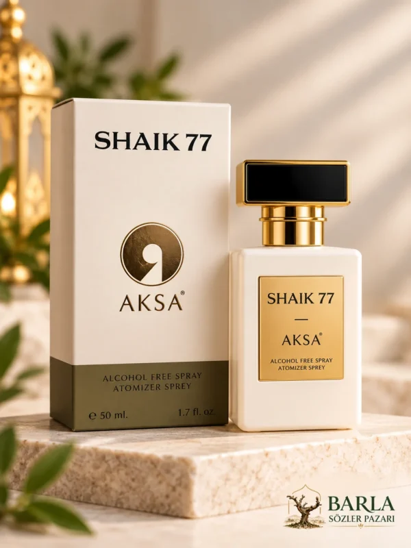 Aksa Shaik 77 50 ml alkolsüz parfüm spreyi kutusu ve şişesi