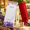 Aksa Tillo Roll-On Esans kutusu, şişesi ve taşıma kılıfının detaylı görünümü