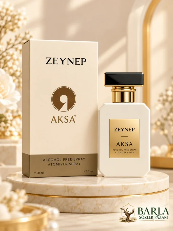 Aksa Zeynep alkolsüz parfüm 50 ml kadın parfüm sprey kutusu ve şişesi