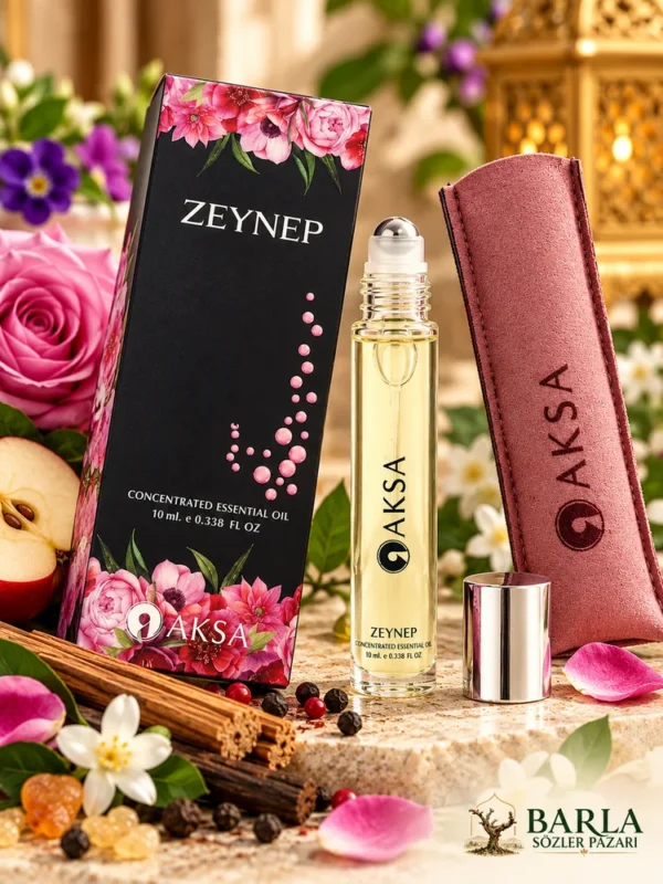 Aksa Zeynep Roll-On Esans kutusu, şişesi ve koruyucu kılıfı