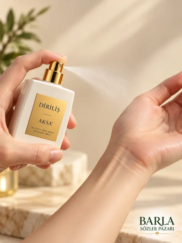 Aksa Diriliş 50 ml alkolsüz parfüm spreyi kullanım görseli