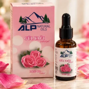 ALP Natural Oils Esansiyel Gül Yağı 30 ml pembe kutu ve damlalıklı şişe