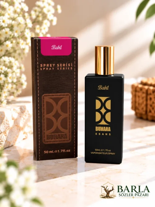 Buhara Babil 50 ml alkolsüz parfüm spreyi ve kutusu