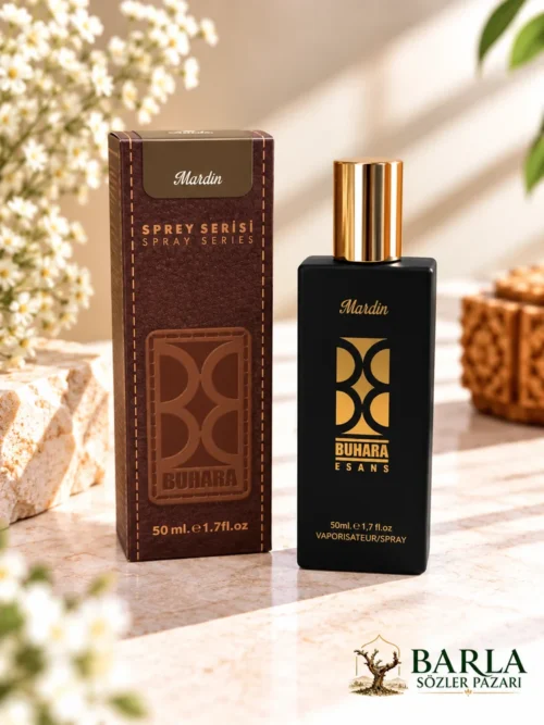 Buhara Mardin 50 ml alkolsüz parfüm spreyi ve kutusu
