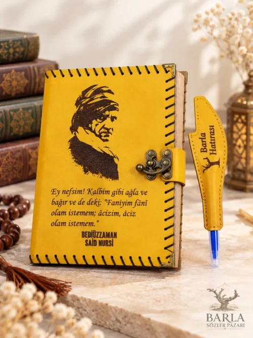 Risale-i Nur vecizeli hakiki deri defter ve deri kaplamalı kalem hediyesi