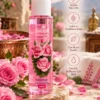 Gülçiçek Gül Kolonyası 250 ml pembe şişe ve Isparta gülü detay görseli