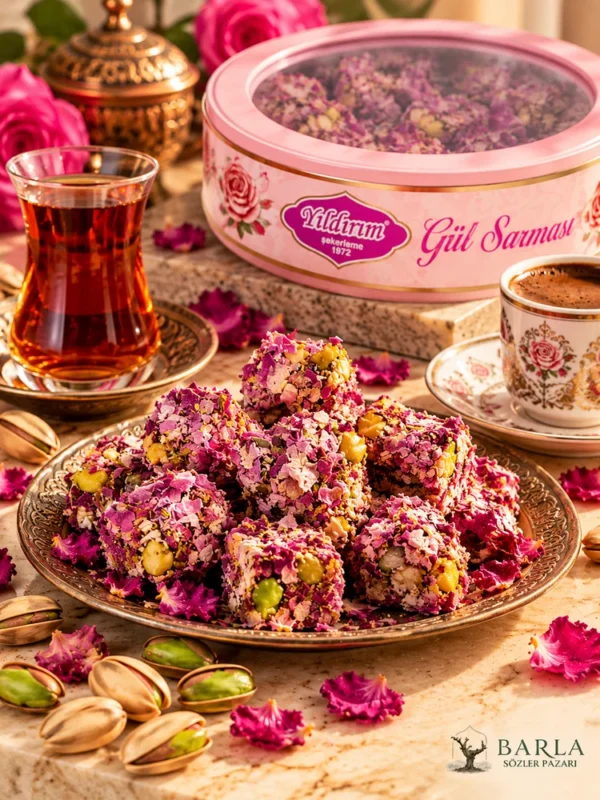 Yıldırım Yapraklı Gül Sarması Antep Fıstıklı 200 g çay ve kahve yanında