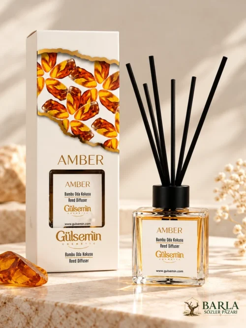 Gülsemin Amber Bambu Çubuklu Oda Kokusu kutu ve şişe