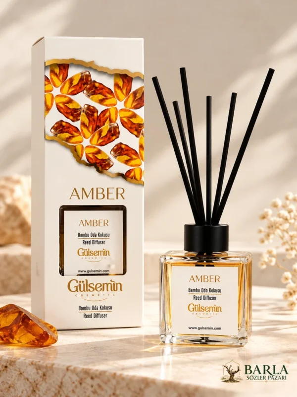 Gülsemin Amber Bambu Çubuklu Oda Kokusu kutu ve şişe