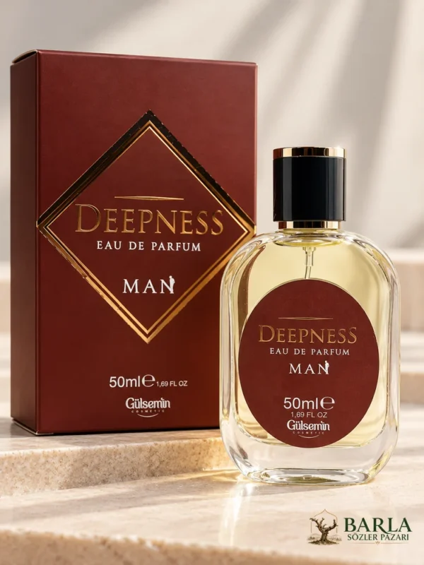 Gülsemin Deepness Man 50 ml erkek parfümü şişesi ve bordo kutusu