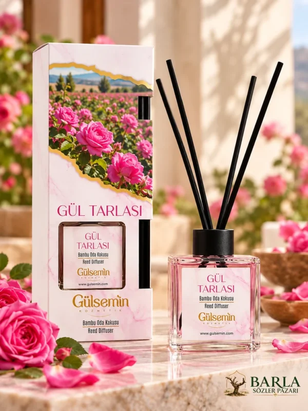 Gülsemin Gül Tarlası bambu çubuklu oda kokusu ve ürün kutusu