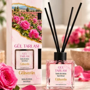 Gülsemin Gül Tarlası bambu çubuklu oda kokusu pembe güllerle dekoratif sunum
