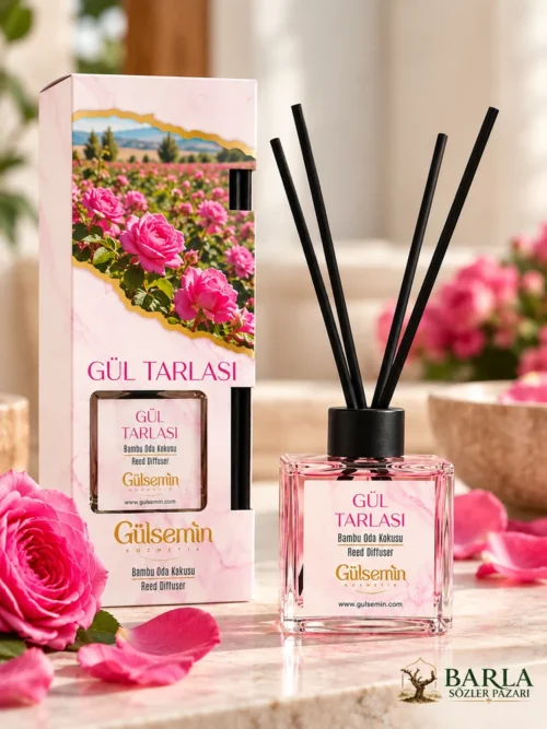 Gülsemin Gül Tarlası bambu çubuklu oda kokusu pembe güllerle dekoratif sunum