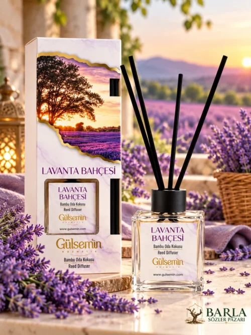 Gülsemin Lavanta Bahçesi bambu çubuklu oda kokusu ve ürün kutusu