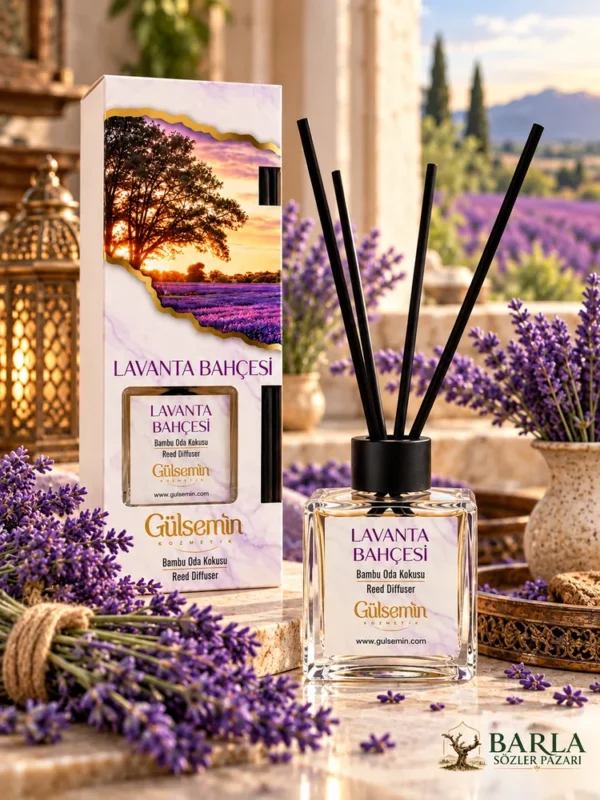 Gülsemin Lavanta Bahçesi bambu çubuklu oda kokusu lavanta dekoruyla
