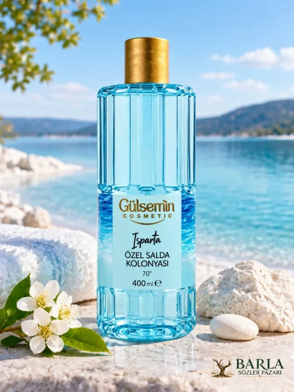 Salda Gölü manzarası önünde Gülsemin Özel Salda Kolonyası 400 ML