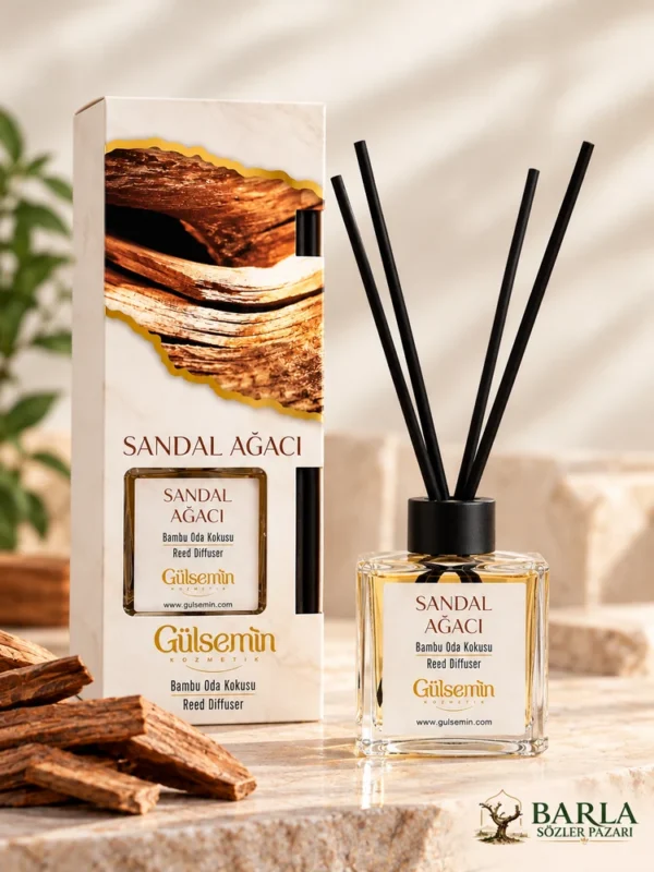 Gülsemin Sandal Ağacı bambu çubuklu oda kokusu ve ürün kutusu
