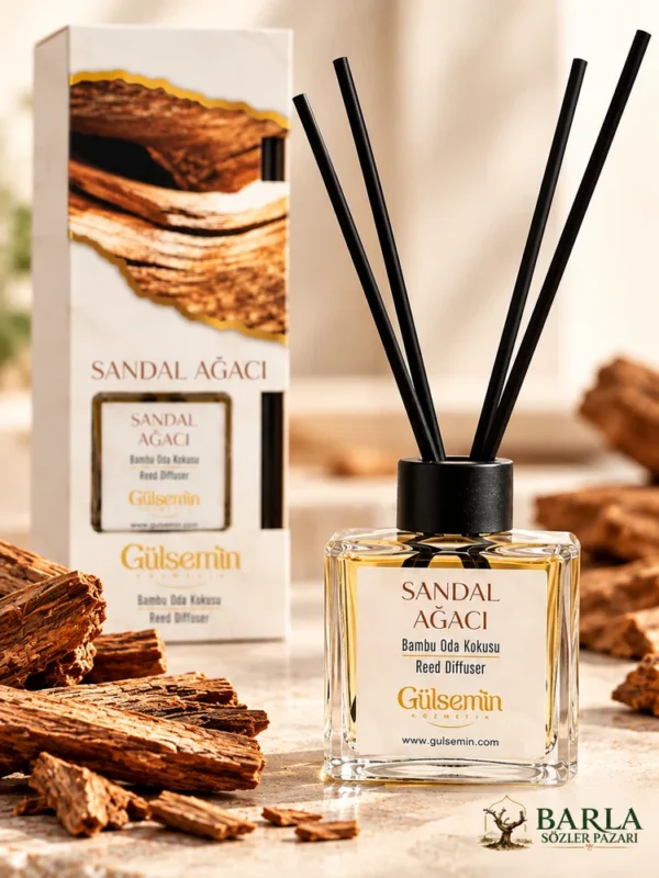 Sandal Ağacı bambu çubuklu oda kokusu şişesi ve odunsu dekor