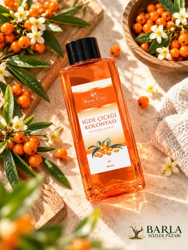 Rose City İğde Çiçeği Kolonyası 380 ml 60 derece şişe ve etiket detayı