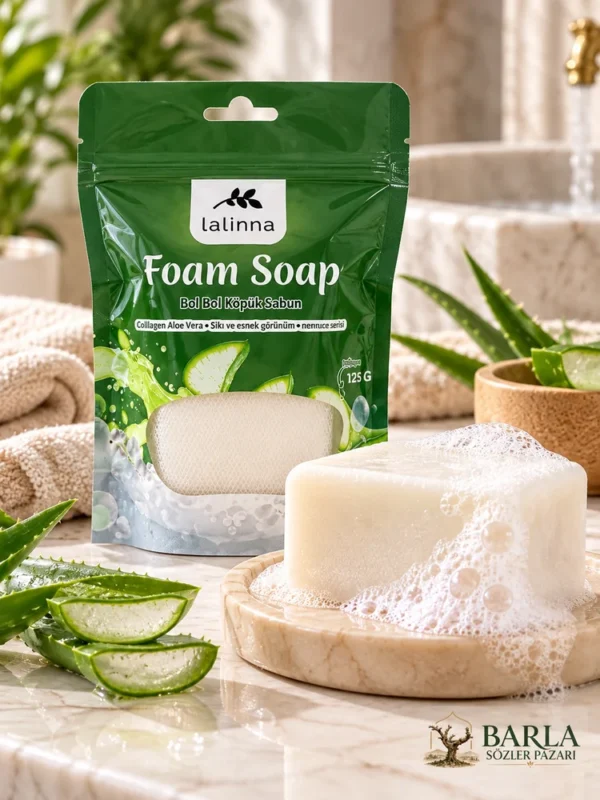 Lalinna Collagen Aloe Vera Sabunu 125 G yeşil ambalajlı kendinden lifli sabun