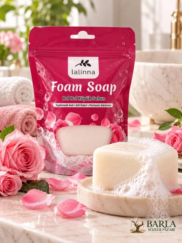 Lalinna Hyalüronik Asit Gül Sabunu 125 G pembe ambalajlı kendinden lifli sabun