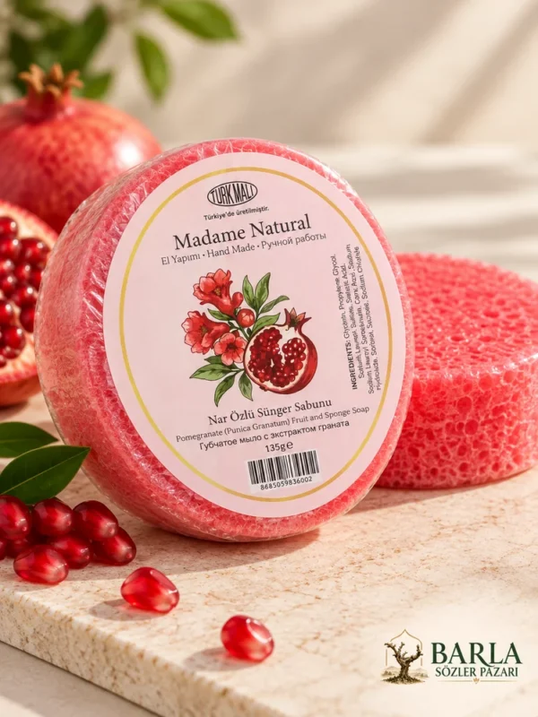 Madame Natural Nar Özlü Süngerli Sabun ambalajı ve süngerli ürün dokusu