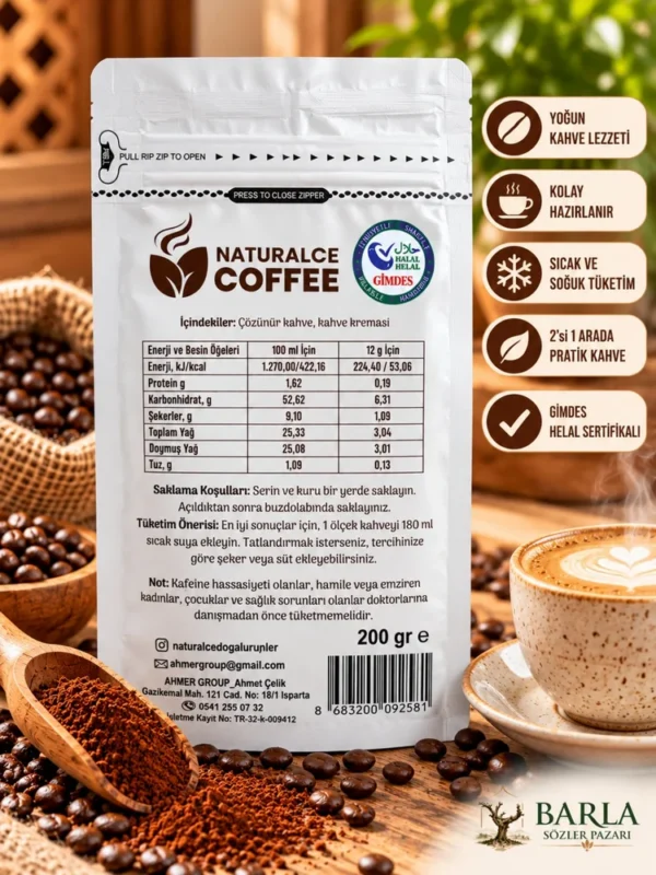 Naturalce Coffee 2’si 1 Arada Kahve GİMDES helal sertifika işaretli 200 gr